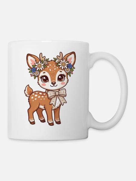 Blumenkranz Reh - Tasse - Weiß