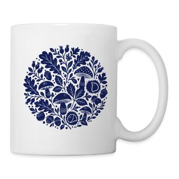 Blaues Herbstmuster mit Pilzen und Eicheln  - Tasse - Weiß - Rechts