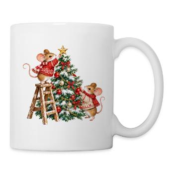 Mäuse schmücken den Weihnachtsbaum - Tasse - Weiß - Rechts