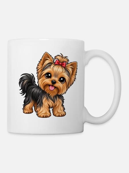 Yorkshire Terrier im Kawaii-Stil - Tasse - Weiß