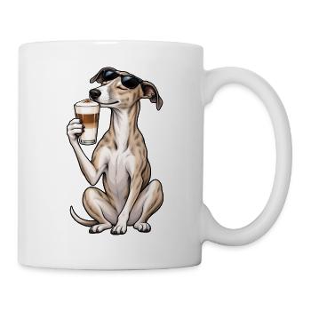 Whippet mit Latte Macchiato - Tasse - Weiß - Rechts