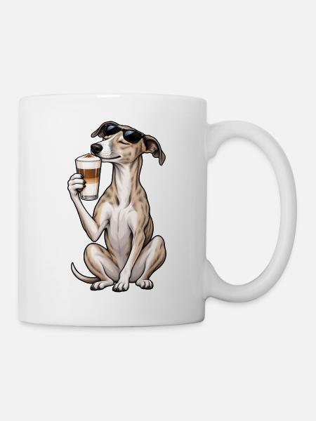 Whippet mit Latte Macchiato - Tasse - Weiß