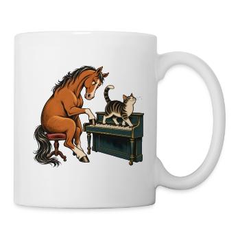 Pferd und Katze spielen Klavier - Tasse - Weiß - Rechts