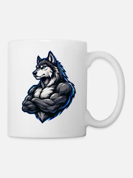 Wolf Comic Muskeln - Tasse - Weiß