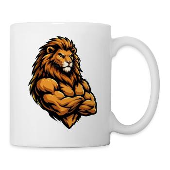 König der Stärke: Löwe mit Muskeln - Tasse - Weiß - Rechts