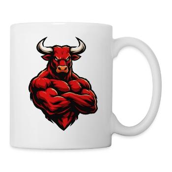 Roter Stier Muskelheld - Tasse - Weiß - Rechts