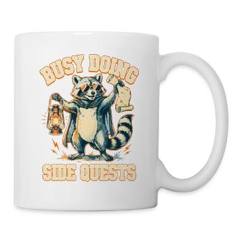 Beschäftigt mit Nebenquests, Waschbär - Tasse - Weiß - Rechts