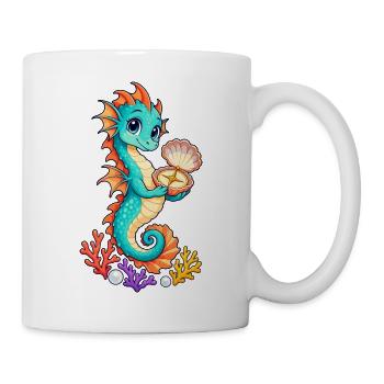 Kleiner Seepferddrache mit goldenem Muschelkompass - Tasse - Weiß - Rechts