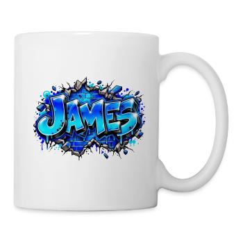 JAMES in elektrisch blauem Graffiti! Epische Namenskunst - Tasse - Weiß - Rechts