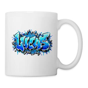 LUCAS in glänzendem Chrom! Legendärer Graffiti-Name - Tasse - Weiß - Rechts