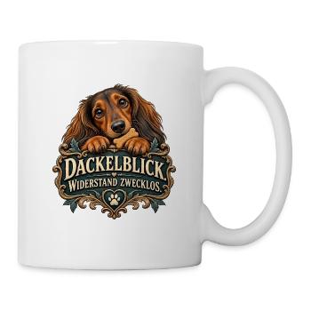 Dackelblick. Widerstand zwecklos. - Tasse - Weiß - Rechts
