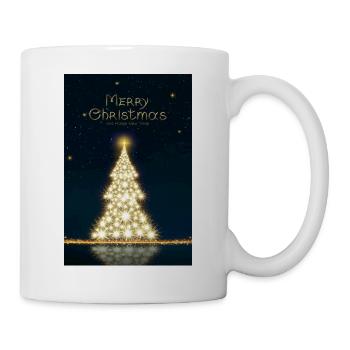 Goldener Weihnachtsbaum, isoliert am Sternenhimmel - Tasse - Weiß - Rechts