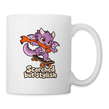 Verbrannt, aber stilvoll – Skateboarding Dragon - Tasse - Weiß - Rechts