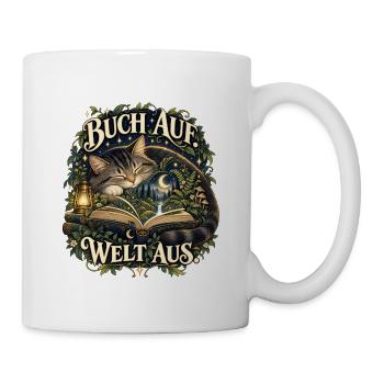 Buch auf. Welt aus. - Tasse - Weiß - Rechts