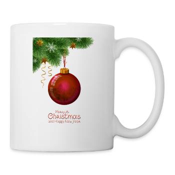 Weihnachtskugel hängt an einem Kiefernzweig. - Tasse - Weiß - Rechts