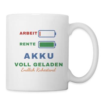 Arbeit leer – Rente voll: Akku voll geladen - Tasse - Weiß - Rechts