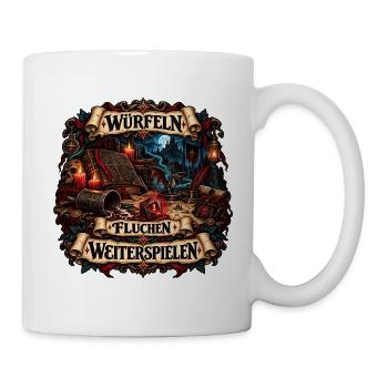 Würfeln Fluchen Weiterspielen - Tasse - Weiß - Rechts