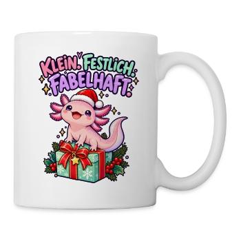 Klein. Festlich. Fabelhaft. – Weihnachts-Axolotl - Tasse - Weiß - Rechts