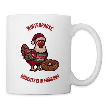 Hühnerhalter Winterpause – Nächstes Ei im Frühling - Tasse - Weiß - Rechts