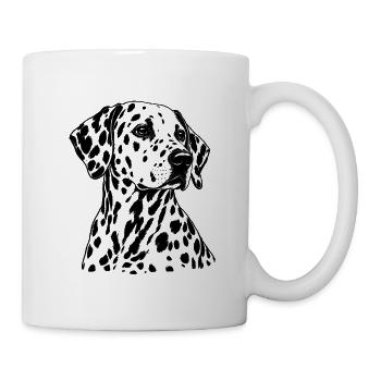 Dalmatiner – Schwarz Weiß Hundeporträt - Tasse - Weiß - Rechts