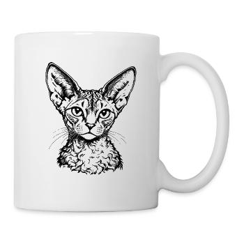 Rexkatze – Schwarz Weiß Katzenporträt - Tasse - Weiß - Rechts