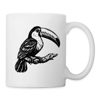 Tukan – Schwarz Weiß Vogelgravur - Tasse - Weiß - Rechts