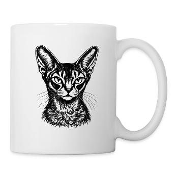 Orientalisch Kurzhaar – Black Ink Katzenporträt - Tasse - Weiß - Rechts
