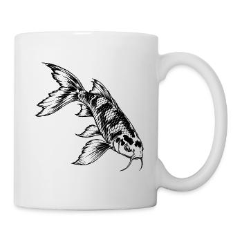 Koi Karpfen – Schwarz Weiß Fischgravur - Tasse - Weiß - Rechts