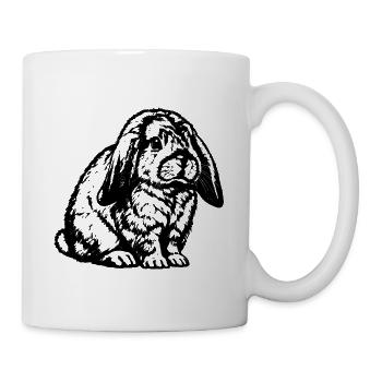 Widderkaninchen – Niedliche Schwarz Weiß Gravur - Tasse - Weiß - Rechts