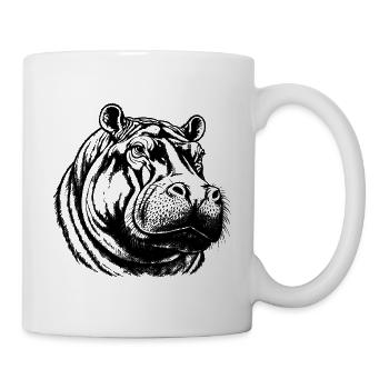 Flusspferd – Schwarz Weiß Tierporträt - Tasse - Weiß - Rechts