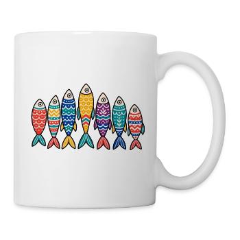 Bunte Volkskunst Fischschule Marine Ozean Tee - Tasse - Weiß - Rechts