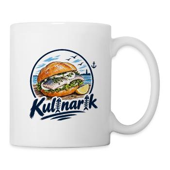 Fischkopp Kulinarik. Wat mutt, dat mutt. - Tasse - Weiß - Rechts