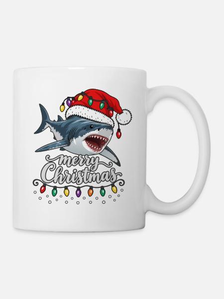 Weihnachtshai mit Lichterkette Hai - Tasse - Weiß