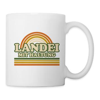Landei mit Haltung Retro Sonnenaufgang - Tasse - Weiß - Rechts