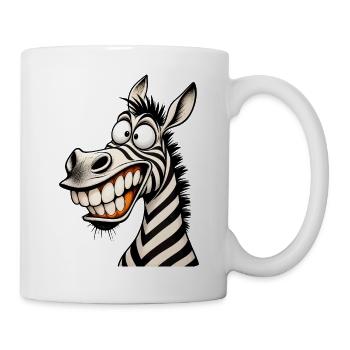 Lustige verrückte Zebra-Zeichentrick-Lächeln Tier-Humor-T-Shirt - Tasse - Weiß - Rechts