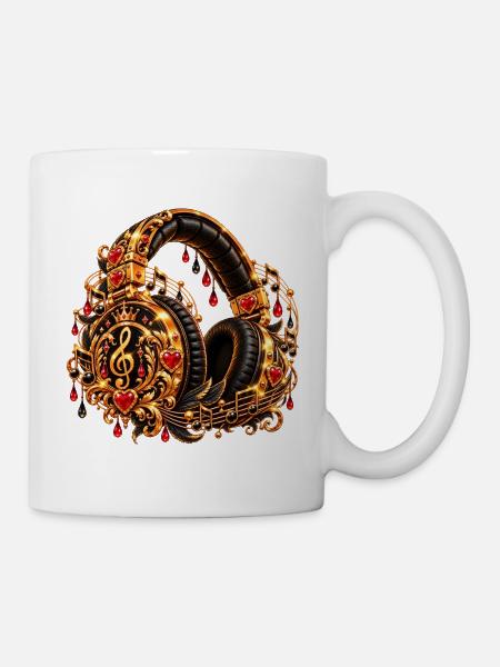 Goldene Herzmusik Kopfhörer-Design - Tasse - Weiß