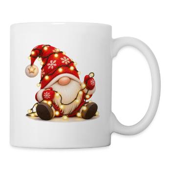 Weihnachtsgnom mit leuchtender Lichterkette - Tasse - Weiß - Rechts