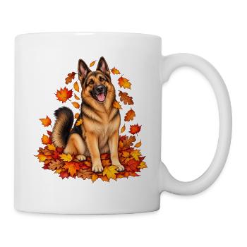 Herbstlicher Schäferhund auf Laub - Tasse - Weiß - Rechts
