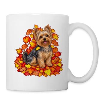 Yorkshire Terrier im bunten Laubkreis - Tasse - Weiß - Rechts