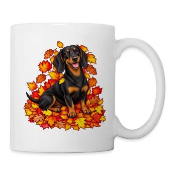 Herbstlicher Dackel mit Laub - Tasse - Weiß - Rechts