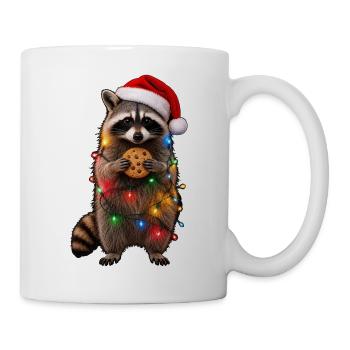 Süßer Weihnachtsmützen Waschbär mit Lichterkette - Tasse - Weiß - Rechts