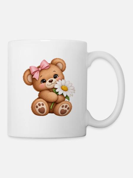 Süßer Teddybär mit Gänseblümchen - Tasse - Weiß