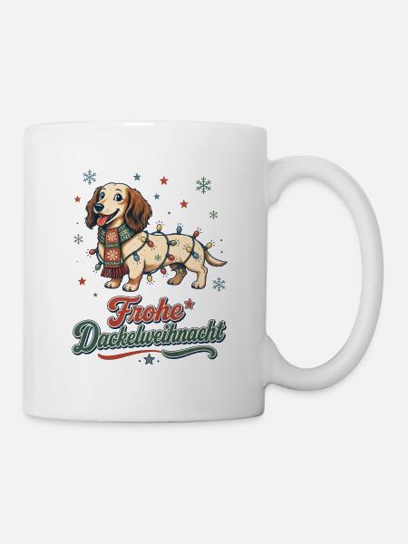 Frohe Dackelweihnacht – Retro Dackel - Tasse - Weiß