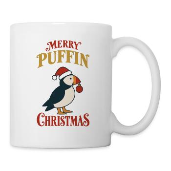 Frohe Papageitaucher Weihnachten Lustiger Weihnachtsvogel - Tasse - Weiß - Rechts
