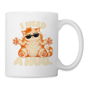 Katze mit Sonnenbrille – I Need a Hug - Tasse - Weiß - Rechts