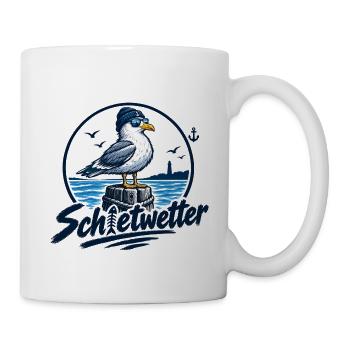 Fischkopp Schietwetter. Wat mutt, dat mutt. - Tasse - Weiß - Rechts