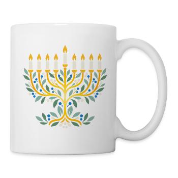 Chanukkia als Baum mit Blättern - Tasse - Weiß - Rechts