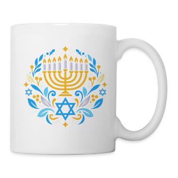 Chanukka-Motiv mit Chanukkia und Davidstern - Tasse - Weiß - Rechts