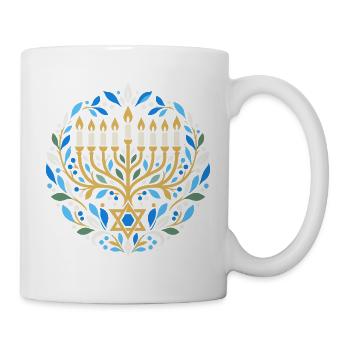 Chanukka-Motiv mit Chanukkia und Davidstern - Tasse - Weiß - Rechts