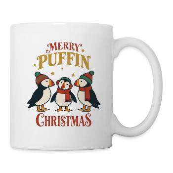 Fröhliche Papageitaucher Weihnachtsfestliche Niedliche Festvögel - Tasse - Weiß - Rechts